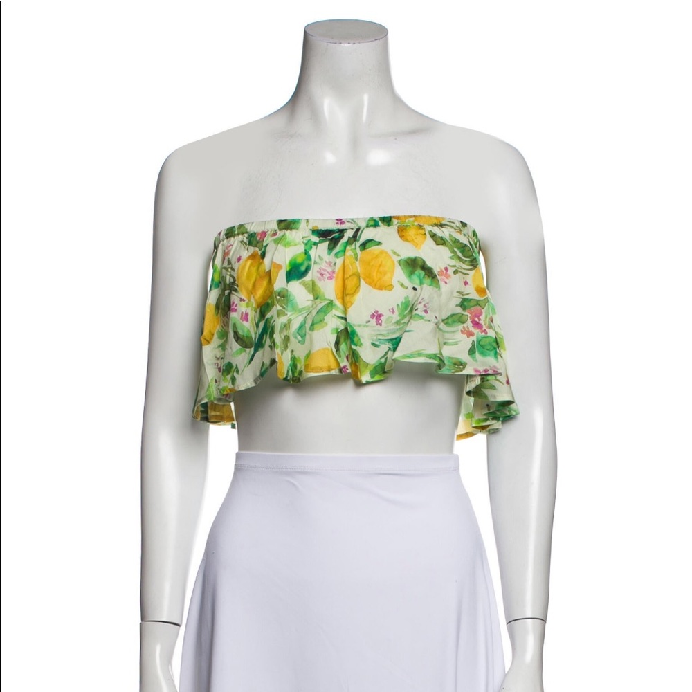 PILYQ strapless floral crop top